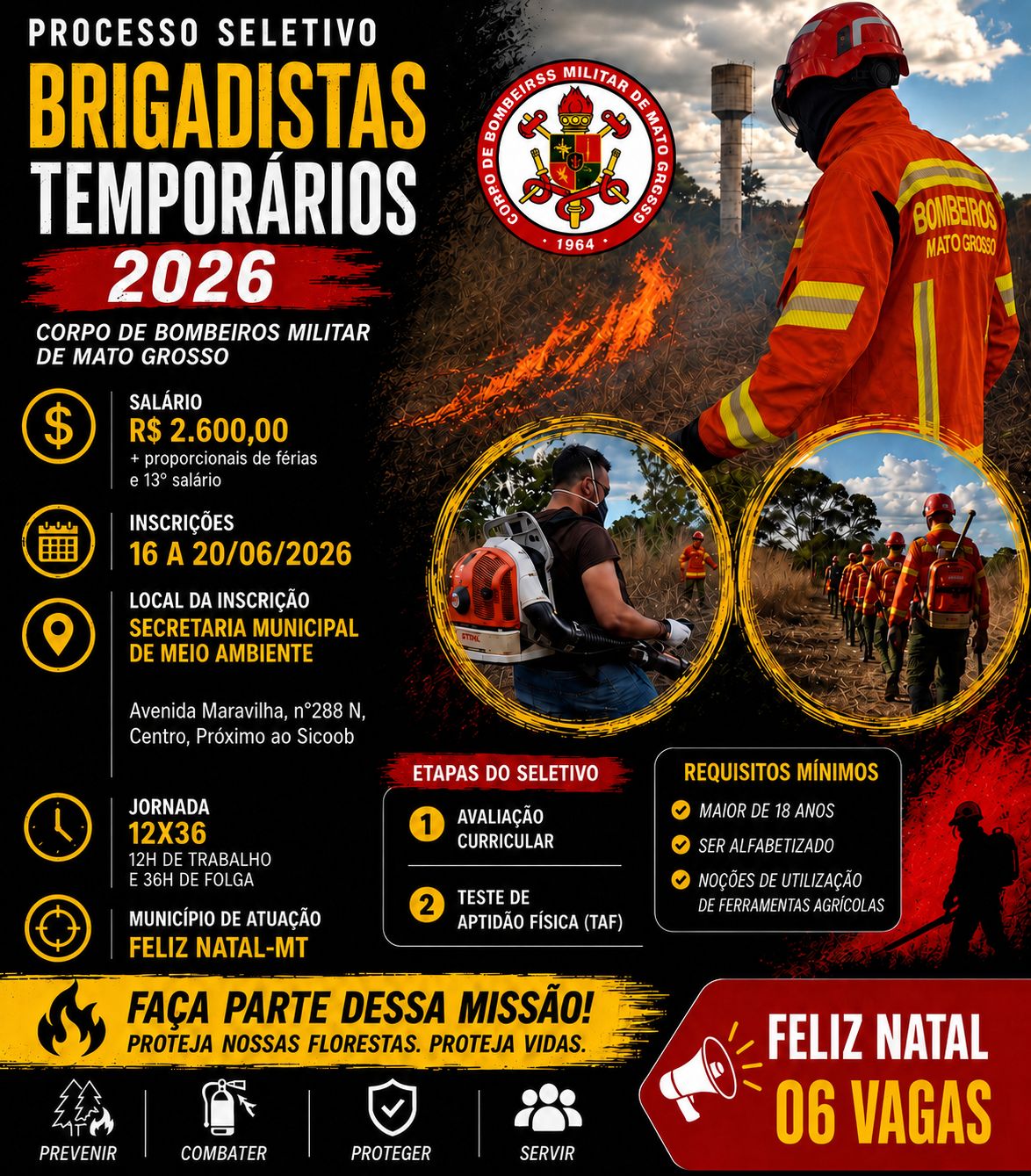 Inscrições abertas para brigadistas: Processo seletivo terá teste físico e avaliação curricular, seis vagas para Feliz Natal