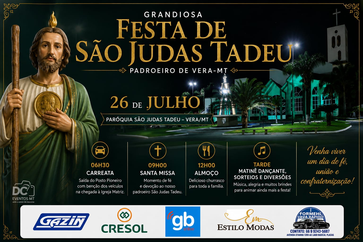 Festa de São Cristóvão promete reunir fiéis e famílias em um grande dia de fé e confraternização em Vera