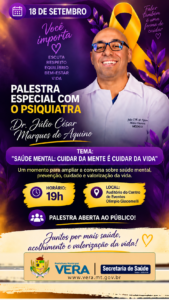 Vera recebe palestra sobre saúde mental e valorização da vida nesta sexta-feira