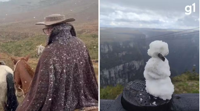 Vídeo: Neve cai na Serra Gaúcha à tarde e pode voltar à noite