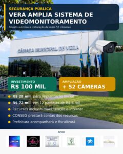 Câmara de Vera aprova repasse de R$ 100 mil para sistema de videomonitoramento da cidade